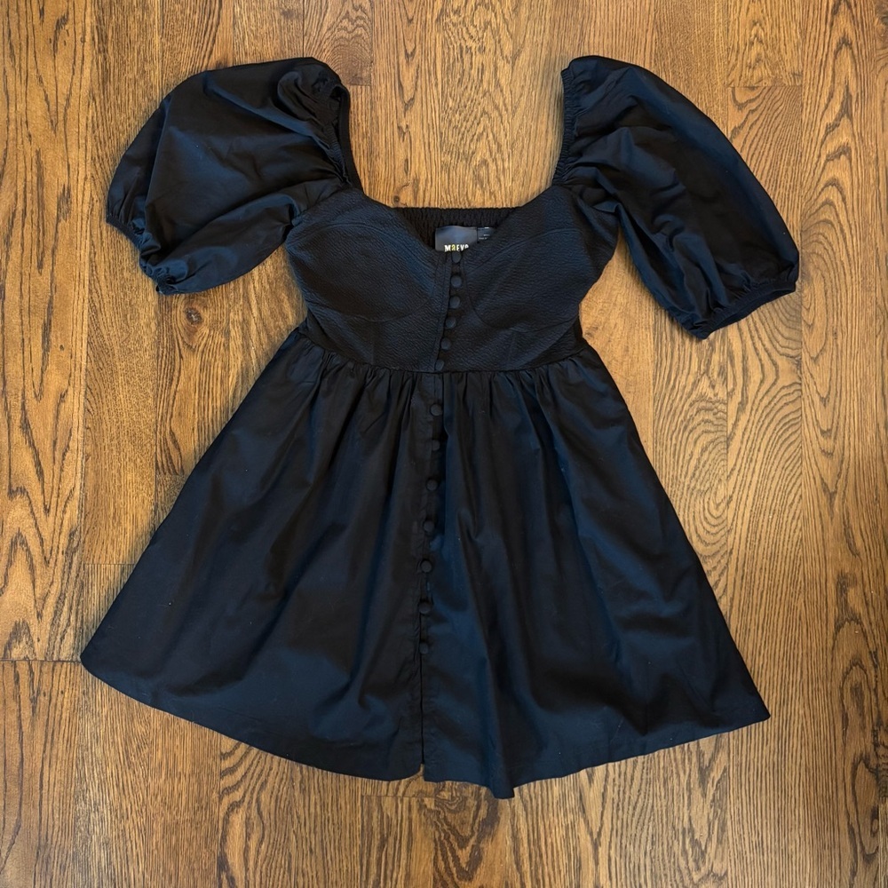 Maeve by Anthropologie Black Puff Sleeve Button Front Dress | Size Small